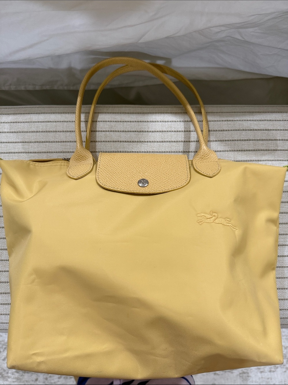 Longchamp Yellow Fold-Over Tote with Dual Top Handles